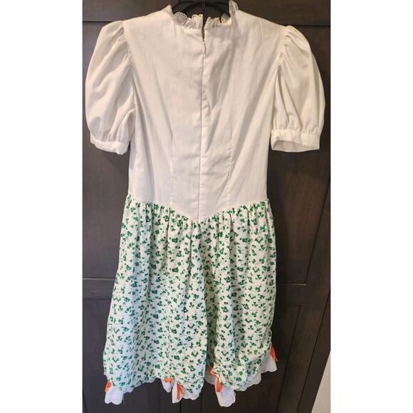 Vintage Green St. Patrick's Day Irish Shamrock Girl's Prairie Dress Puff Sleeves - Picture 15 of 15